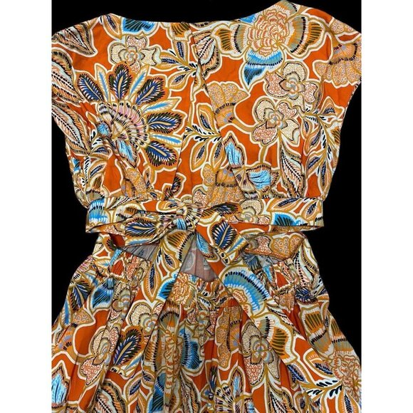 Misa Los Angeles Sz XS Dress Dana Mae Maxi Orange Floral Boho Southwestern - Picture 8 of 13